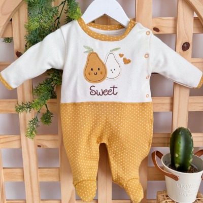 Macacão Trape Zape - Perinhas Sweet - Mostarda e Off White